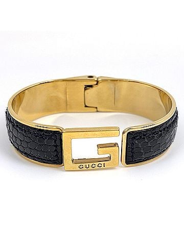 Gucci Gucci GUCCI Bangle GP Leather Gold Black Women's (view 2)