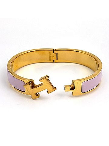 Hermès Hermes HERMES Click H Bangle Enamel Bracelet Clack Metal Silver Pink Women's (view 2)