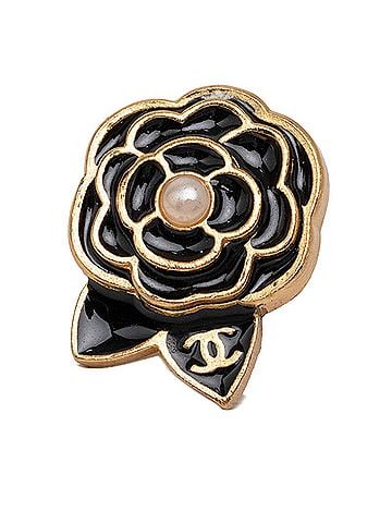 Chanel Chanel Coco Mark Camellia Pin Brooch Pins 02A Gold Black Plated Faux Pearl Women's CHANEL (view 1)