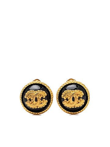 Chanel Chanel Vintage Coco Mark Earrings, Gold and Black Plated, Women's CHANEL (view 1)