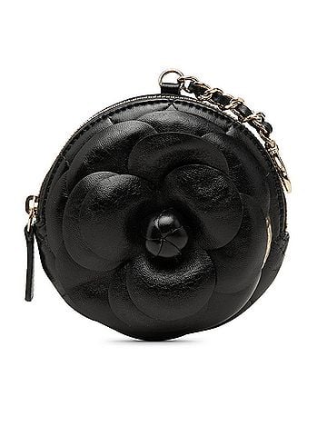 Chanel Chanel Camellia Matelassé Wallet/Coin Purse, Black Lambskin, Women's. (view 1)