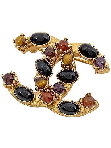 Chanel Chanel brooch, Coco Mark, GP (Gold Plated), colored stone, gold, women's. (view 1)