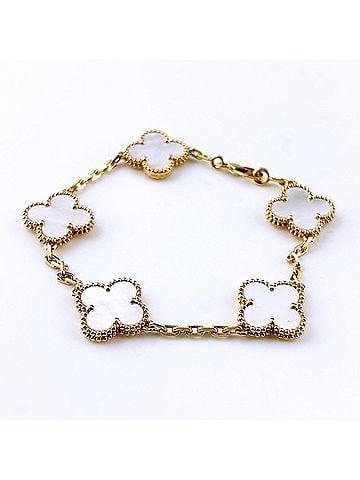Van Cleef & Arpels Van Cleef &amp; Arpels Vintage Alhambra Bracelet, Yellow Gold (YG), 5 Motifs, Mother-of-Pearl 750 Gold, Women's. (view 1)