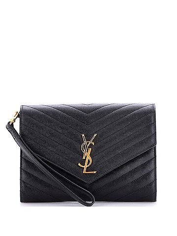 Saint Laurent Classic Monogram Envelope Wristlet Clutch Matelasse Chevron Leather (view 1)