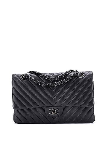 Chanel So Black Classic Double Flap Bag Chevron Lambskin Medium (view 1)