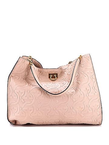 Salvatore Ferragamo Trifolio Tote Gancini Embossed Leather Large (view 1)