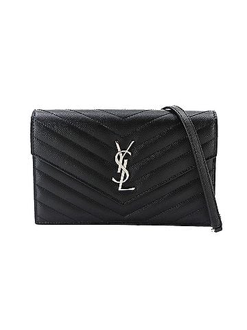 Saint Laurent Saint Laurent Cassandre Envelope Chain Wallet, Long Leather, Black, 742920, Silver Hardware (view 1)