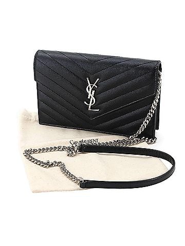 Saint Laurent Saint Laurent Cassandre Envelope Chain Wallet, Long Leather, Black, 742920, Silver Hardware (view 2)
