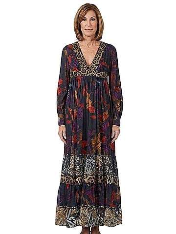 FUZZI Patchwork Floral Leopard Mesh Maxi Cocktail Dress (view 1)