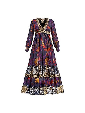 FUZZI Patchwork Floral Leopard Mesh Maxi Cocktail Dress (view 2)