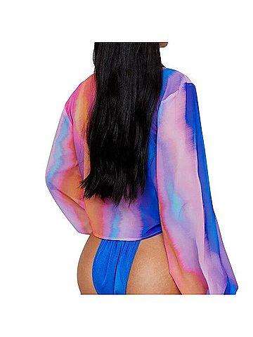Nasty Gal Inc. Tie Dye Sheer Tie Front Balloon Sleeve Beach Top T-Shirt (view 2)