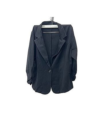 Noir Lord &amp; Taylor Black Ruched Sleeve One Button Ponte Career Office Blazer Blazer (view 1)