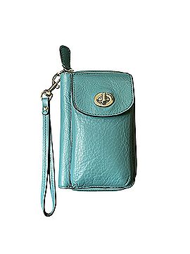 Coach teal Coach Campbell Turnlock Leather Phone Wallet Wristlet Leather Wallet (view 1)
