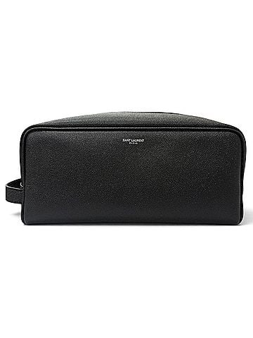 Saint Laurent Yves Saint Laurent SAINT LAURENT PARIS 609347 Grain Calf Leather Travel Pouch Clutch Bag with Logo, Black, Made in Italy, Men's, Dust (view 1)