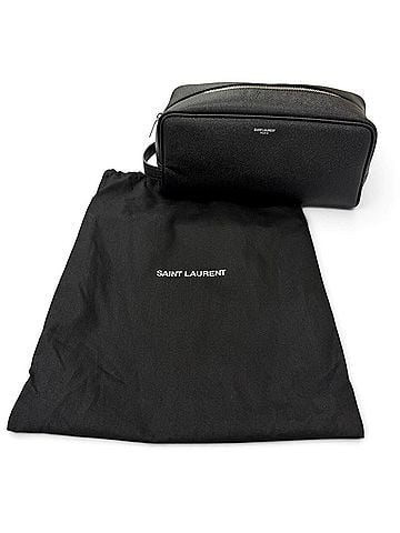 Saint Laurent Yves Saint Laurent SAINT LAURENT PARIS 609347 Grain Calf Leather Travel Pouch Clutch Bag with Logo, Black, Made in Italy, Men's, Dust (view 2)