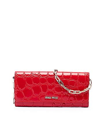 Miu Miu Croc Embossed Patent Wallet On Chain (view 1)