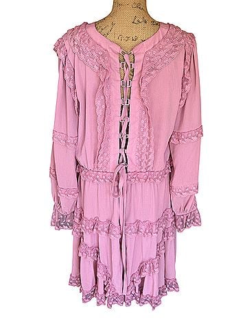 L'Atiste by Amy Tiered Long Sleeve Lace Up Back Boho Fairy Cottagecore Cocktail Dress (view 2)