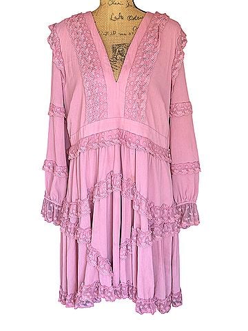 L'Atiste by Amy Tiered Long Sleeve Lace Up Back Boho Fairy Cottagecore Cocktail Dress (view 1)