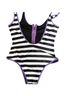 Disturbia Stripes Black White Purple One Piece Swimsuit Size 6 - photo 2