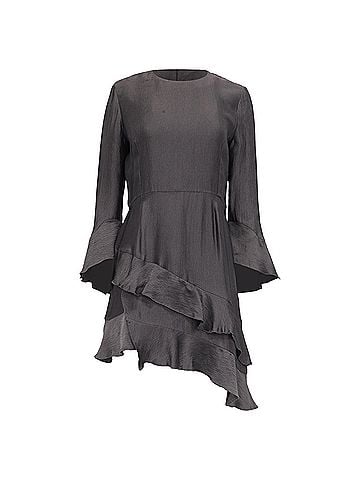 IRO Iro Asymmetric Ruffled Mini Dress in Grey Cupro (view 1)