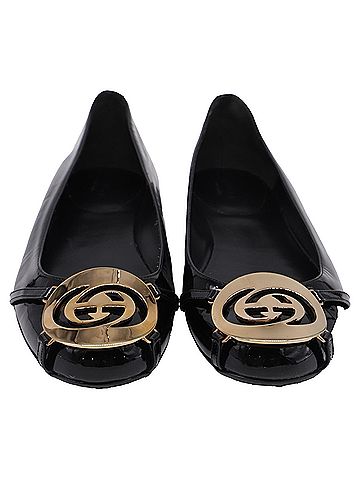Gucci Gucci GG Enamel Ballet Flats in Black Patent Leather (view 2)
