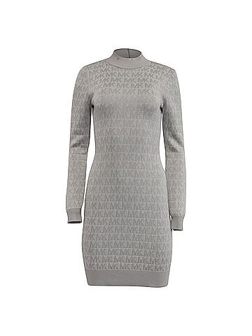 Michael Kors Michael Kors Metallic Logo Knitted Mini Dress in Silver Viscose (view 1)