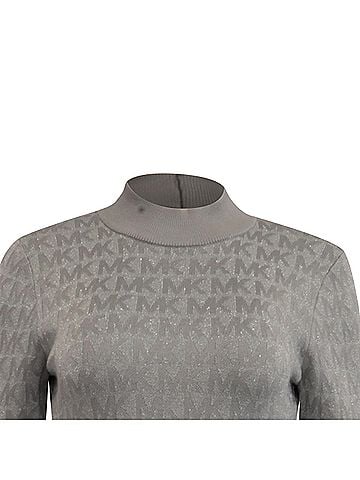 Michael Kors Michael Kors Metallic Logo Knitted Mini Dress in Silver Viscose (view 2)