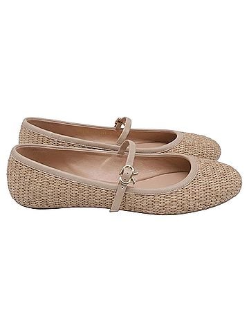 Gianvito Rossi Gianvito Rossi Carla Ballet Flats in Beige Raffia (view 1)