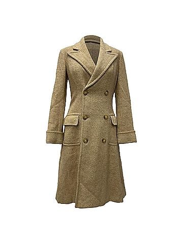 Ralph Lauren Ralph Lauren Herringbone Double-Breasted Coat in Beige Lambswool (view 1)