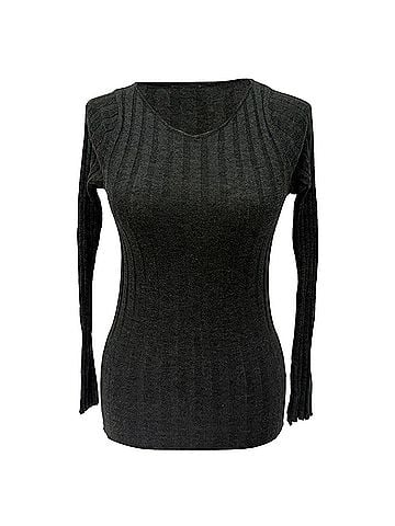 Totême Totême V-neck Ribbed Sweater in Grey Wool (view 1)