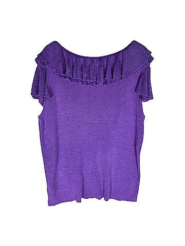 Lauren by Ralph Lauren Ribbed Silk Blend Ruffle Top Short Sleeve Blouse (view 2)