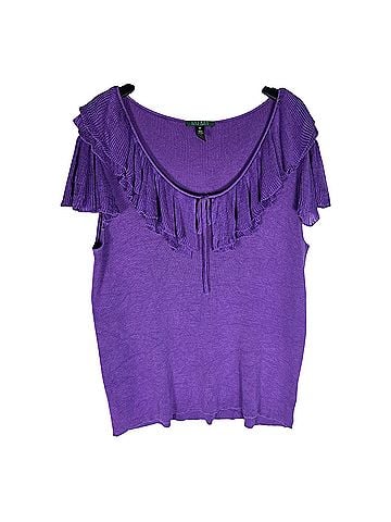 Lauren by Ralph Lauren Ribbed Silk Blend Ruffle Top Short Sleeve Blouse (view 1)