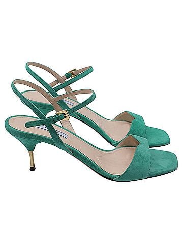 Prada Prada Ankle Strap Sandal Heels in Green Suede (view 1)