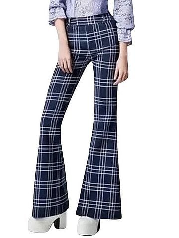 Smythe Cotton Wool Mid Rise Plaid Flare Bell Bottom Dress Pants (view 1)