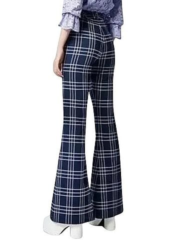 Smythe Cotton Wool Mid Rise Plaid Flare Bell Bottom Dress Pants (view 2)