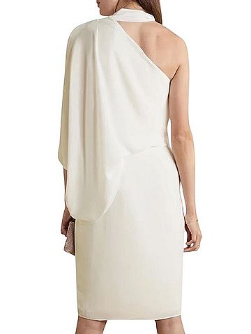 Halston Heritage One Shoulder Wrap Neck Midi Dress Cocktail Dress (view 2)