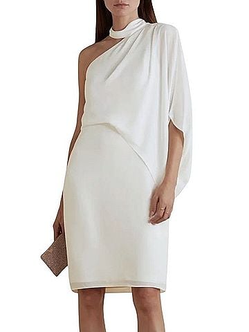 Halston Heritage One Shoulder Wrap Neck Midi Dress Cocktail Dress (view 1)