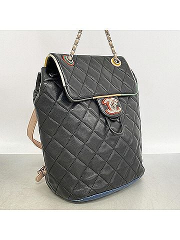 Chanel Chanel Matelassé Lambskin Backpack/Daypack, Black Multicolor, Women's (view 2)
