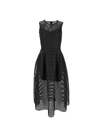 Maje Maje Rire Mesh Stripe Midi Dress in Black Polyester (view 1)