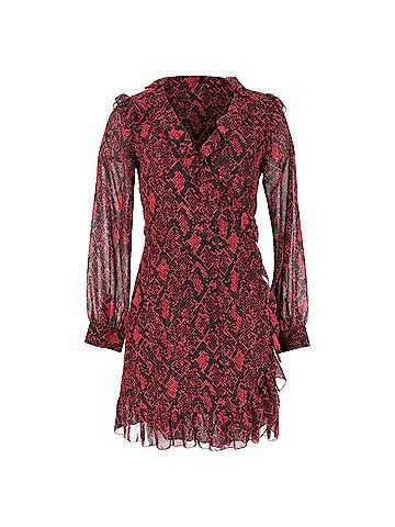 Michael Kors Michael Kors Snakeskin-Print Ruffled Mini Dress in Burgundy Polyester (view 1)