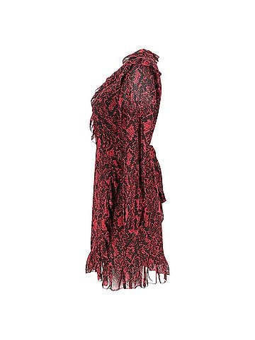 Michael Kors Michael Kors Snakeskin-Print Ruffled Mini Dress in Burgundy Polyester (view 2)