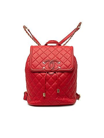 Chanel Chanel CC Filigree Matelassé Coco Mark Backpack, Red Caviar Leather, Women's CHANEL (view 1)