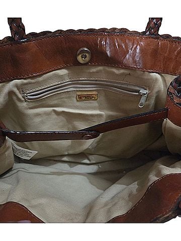 Anthropologie woven leather market bag with a cloth insert Leather Tote (view 2)