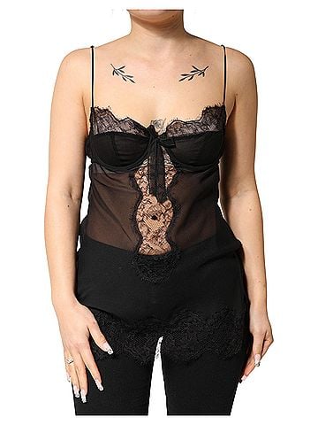 Dolce & Gabbana Black Silk Floral Lace Chemise Lingerie Women's Top (view 1)