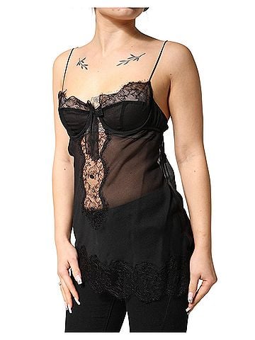 Dolce & Gabbana Black Silk Floral Lace Chemise Lingerie Women's Top (view 2)