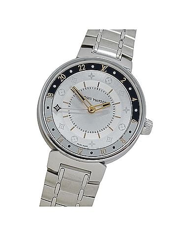 Louis Vuitton Louis Vuitton LOUIS VUITTON Women's Watch, Tambour Moon Dual Time, Quartz, Stainless Steel (QA104), Silver (view 1)