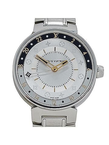 Louis Vuitton Louis Vuitton LOUIS VUITTON Women's Watch, Tambour Moon Dual Time, Quartz, Stainless Steel (QA104), Silver (view 2)