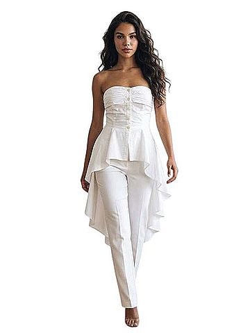 New York & Company Stretch Strapless Asymmetrical Peplum Jumpsuit Jacket (view 1)