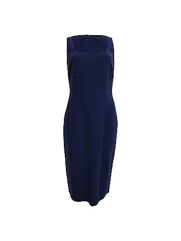 Michael Kors Michael Kors Square-Neck Midi Dress in Navy Blue Wool (view 1)