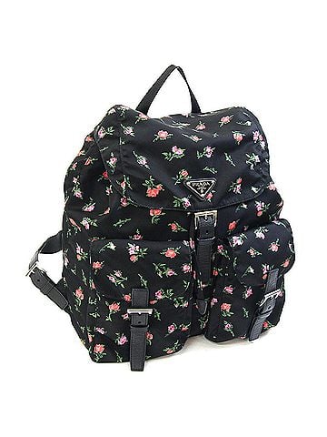 Prada Prada Backpack 1BZ811 Black Pink Nylon Leather Rucksack Floral Pattern Women's PRADA (view 1)